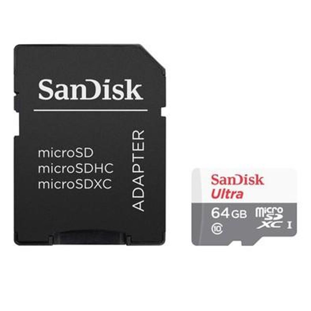 Cartão de Memória microSDXC SanDisk Ultra 64 GB Classe 10 UHS-I até 100 MB/s com Adaptador SDSQUNR-064G-GN3MA